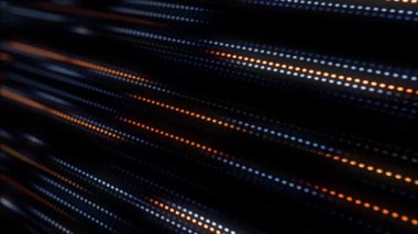 Yatay ışık çizgileri turuncu ve mavi tonlarda koyu bir arkaplanda. StreakS, teknoloji veya dijital tasarım projeleri için uygun bir hareket ve hız sensörü oluşturarak paralel bir çizgi oluşturur..