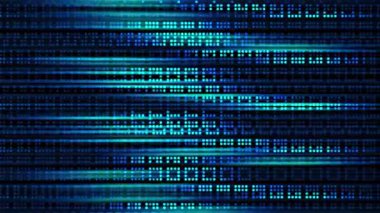 Koyu arkaplanda matris benzeri desenlerle mavi tonda dijital veri akışını ayır.