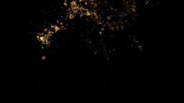 Siyah arka planda parıldayan altın yıldızların ve parçacıkların yer aldığı dijital illüstrasyon. Gece Gökyüzü Tasarım ve Yazdırma İçin Felaket Konsepti.