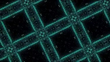 Küçük parçacıklara sahip siyah bir arkaplanda soyut bir teal ızgara deseninin dijital tasarımı. Yazdırma ve duvar kağıdı için uygun.