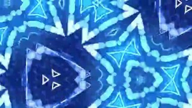 Karanlık bir arkaplanda Yıldız Şekilleri olan abstrakt mavi kaleydoskopik desenli dijital tasarım. Yazdırma ve duvar kağıdı için uygun.