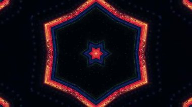 Siyah uzayla çevrili kırmızı efektli küçük merkezli altıgen şekil. Arkaplan ve posterler için dijital tasarım.