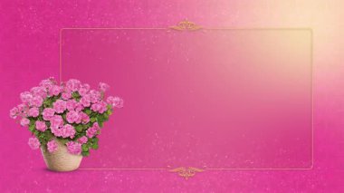 Pembe arka planda pembe güller olan çerçeve. Kart, kartpostal, afiş veya poster için vektör çizimi