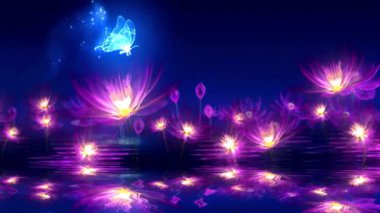 Kelebek ve ışıklarıyla güzel sihirli bir çiçek