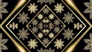 Altın elementlerle siyah arkaplanda kusursuz desen.