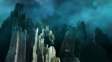 Tahta mağarası olan fantezi manzarası