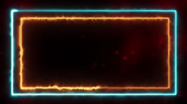 Alevli kenarları olan parlak dikdörtgen bir çerçeve, karanlık bir arkaplan üzerine kurulmuş, grafik tasarımı veya video kaplamaları için ideal.