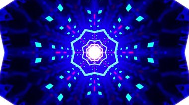 Canlı, simetrik dijital desen neon renklerde yayılıyor ve büyüleyici bir kaleydoskopik etki yaratıyor..