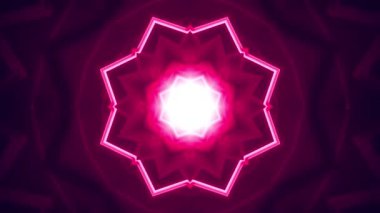 Canlı, simetrik bir kaleydoskopik desen ışık saçarak soyut bir görsel deneyim yaratıyor..