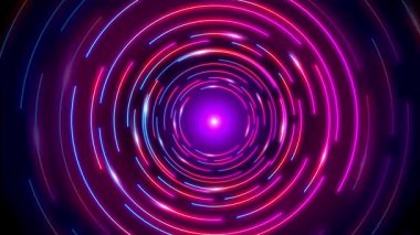 Dairesel hareketteki neon ışıkların hareketli ve dönen deseni, dinamik bir görsel etki yaratıyor..