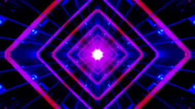 Neon rengi ve simetrik desenlere sahip canlı, geometrik bir tasarım, derinlik ve hareket hissi uyandırıyor..