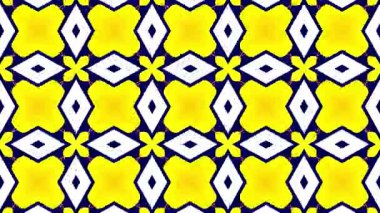 Koyu mavi arka planda sarı şekilli canlı bir geometrik desen, tekstil veya grafik tasarımı için idealdir..