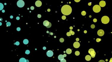 Siyah arkaplanda renkli daireler içeren canlı ve soyut bir tasarım, hareket ve dinamizmi akla getiriyor..