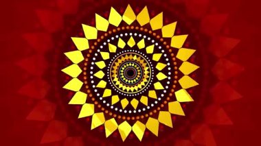 Sarı, siyah ve kırmızı renkte karmaşık desenler içeren canlı bir mandala tasarımı uyum ve dengeyi sembolize eder..