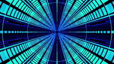 Canlı mavi ve siyah desenler içeren, derinlik ve hareket hissi yaratan geleceksel bir tünel tasarımı..