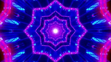 Canlı, kaleydoskopik bir desen. Mavi ve pembenin tonlarında neon ışıklar var. Büyüleyici bir görsel efekt yaratıyor..
