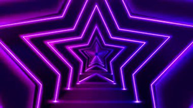 Canlı, neon ışıklı, mor ve mavi renkli bir yıldız tüneli, dinamik bir görsel etki yaratıyor..