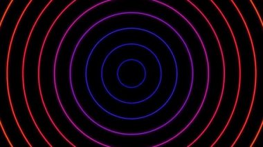 Mor ve turuncu tonlarda eş merkezli daireler içeren canlı bir tasarım, dinamik bir görsel efekt yaratır..