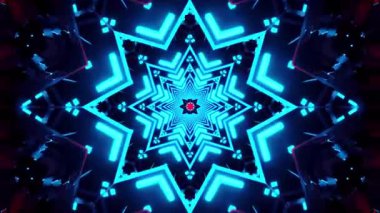 Mavi neon ışıkları olan canlı, simetrik bir yıldız deseni büyüleyici bir görsel etki yaratır..