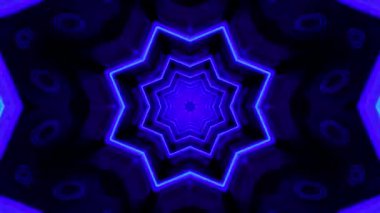 Parlayan mavi çizgileri olan canlı, simetrik bir yıldız şekli, büyüleyici bir görsel etki yaratıyor..