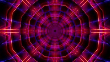 Neon renkleri ve geometrik desenleri içeren canlı, simetrik bir tasarım büyüleyici bir görsel etki yaratıyor..