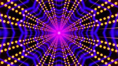 Canlı, soyut bir tasarım. Mor ve sarı ışıklardan oluşan sarmal bir desen. Hipnotik bir görsel efekt yaratıyor..