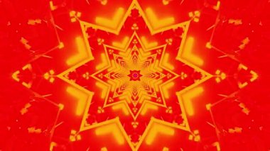 Ilık kırmızı ve sarı tonlarda yıldız şeklindeki canlı bir kaleydoskopik tasarım enerji ve yaratıcılığı çağrıştırıyor..