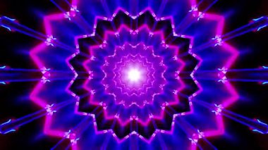 Merkezi bir noktadan yayılan neon renkli canlı, simetrik bir tasarım büyüleyici bir görsel etki yaratıyor..