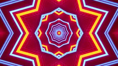 Canlı, simetrik, neon renkli bir yıldız deseni büyüleyici bir görsel etki yaratıyor..