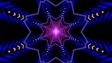 Canlı, simetrik bir yıldız deseni mavi ve mor tonlarda ışık yayarak büyüleyici bir görsel etki yaratıyor..