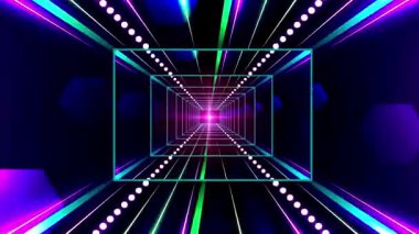 Canlı, parlak, neon renkli bir ışık tüneli. Derinlik ve hareket hissi yaratıyor..