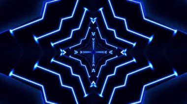 Mavi neon çizgileri içeren büyüleyici bir soyut tasarım yıldız benzeri bir model oluşturarak gelecekteki görsel efektleri yaratıyor..