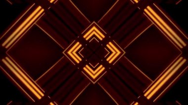 Parlayan turuncu çizgiler ve geometrik şekiller içeren canlı, simetrik bir tasarım dinamik bir görsel etki yaratıyor..