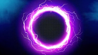 Parlayan mor bir enerji portalı. Etrafı elektrik kemerleriyle çevrili. Karanlık bir zemin üzerine kurulmuş..