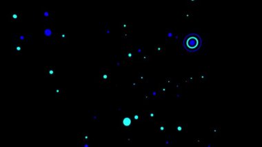 Siyah bir zemin üzerinde canlı daireler ve noktalar bulunan dijital bir illüstrasyon, kozmik veya soyut bir temayı çağrıştırıyor.