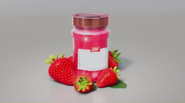 Çilek ve süt şişesi 3 boyutlu.