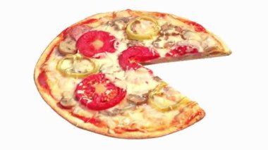 Peynirli ve domates soslu pizza. beyaz arkaplanda izole edilmiş.