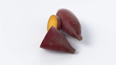 Olgun kırmızı ve sarı mango meyveleri beyaz arka planda izole edilmiş.