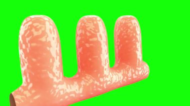 Turuncu arkaplanda yeşil ve pembe kauçuk eldiven.