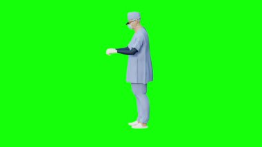 Yeşil arka planda sanal gerçeklik kulaklığı takan bir adam..