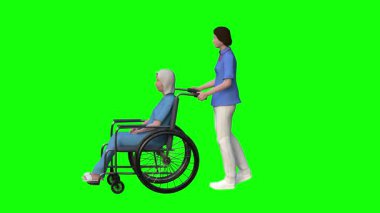 Ekranda hastası olan tekerlekli sandalyedeki adam. 3d oluşturma