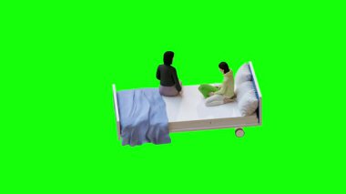 3 boyutlu bir karakter yatakta uyuyor.