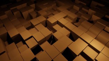 Altın küplerin arka planı. 3D illüstrasyon, 3D canlandırma.
