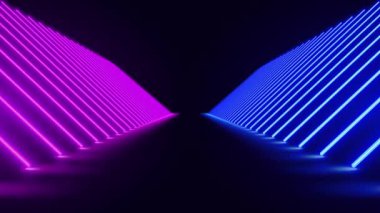 boş koyu soyut arkaplan. Neon ışıklı arka plan. Arka planda neon yansıması var. Gece hatları şekilleri. Sahnede boş sahne yansıması. ışık çizgileri