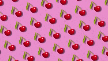 Pembe arka planda kırmızı kirazlı pürüzsüz desen.