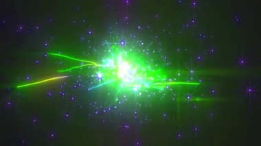 Siyah arkaplanda yeşil, kırmızı ve sarı fraktal çiçek