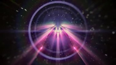 Işık demetleri ve dairelerle soyut bir görselleştirme, derinlik ve hareket hissi yaratır..