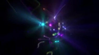 Karanlık bir alanda soyut ışık desenleri, canlı ve dinamik bir görsel deneyim yaratıyor..