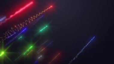 Karanlık bir arkaplan karşısında ışık yollarının çeşitli renklerde canlı ve soyut bir tasviri.