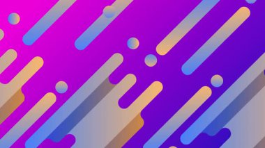 Dinamik soyut arkaplan yuvarlak köşegen şekilleri ve küreler içeren canlı mor bir gradyana karşı.